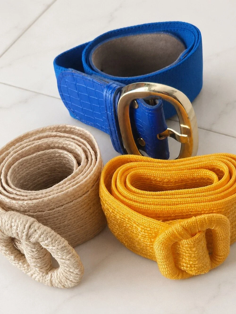 Retro Y2K Woven Belt Set of 3 Colour Pop Statement Buckle Belts